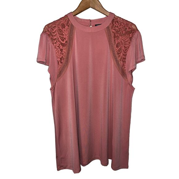 3X Torrid TOP Dusty Rose Pink Lace Stretch Poly Crepe Blouse Swing A-line NEW - Picture 5 of 11
